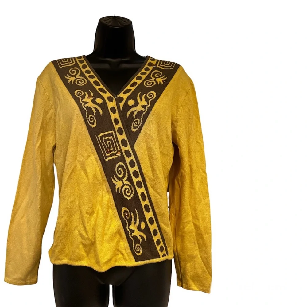 60s / 70s geometric yellow brown pattern sweater - Picture 1 of 4